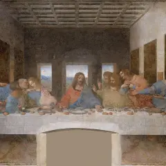 Ostatnia Wieczerza. Jezus pośród dwunastu apostołów, każdy z nich reaguje inaczej na jego słowa.