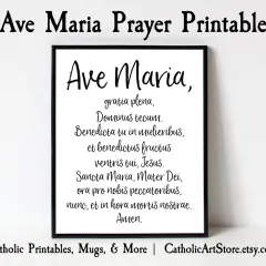 Wydruk modlitwy "Zdrowaś Mario po łacinie" (Ave Maria). Piękny tekst modlitwy w ramce.