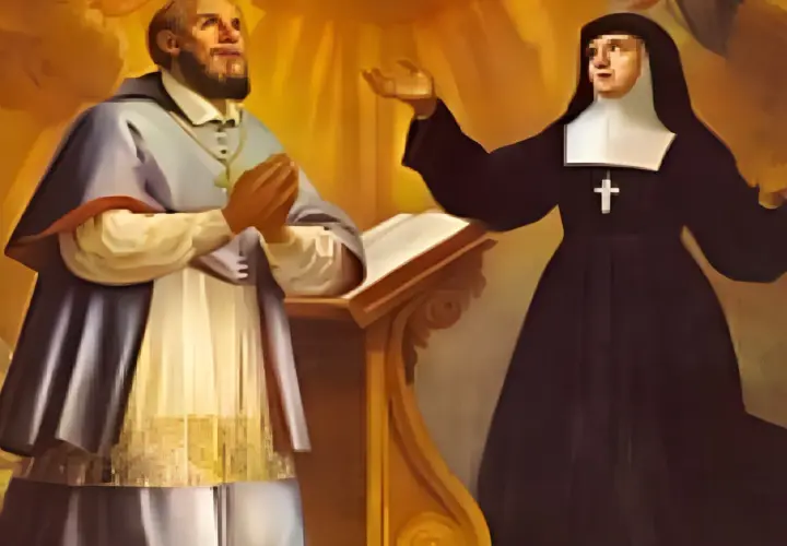 12 sierpnia. Modlący się duchowny i zakonnica przy pulpicie.