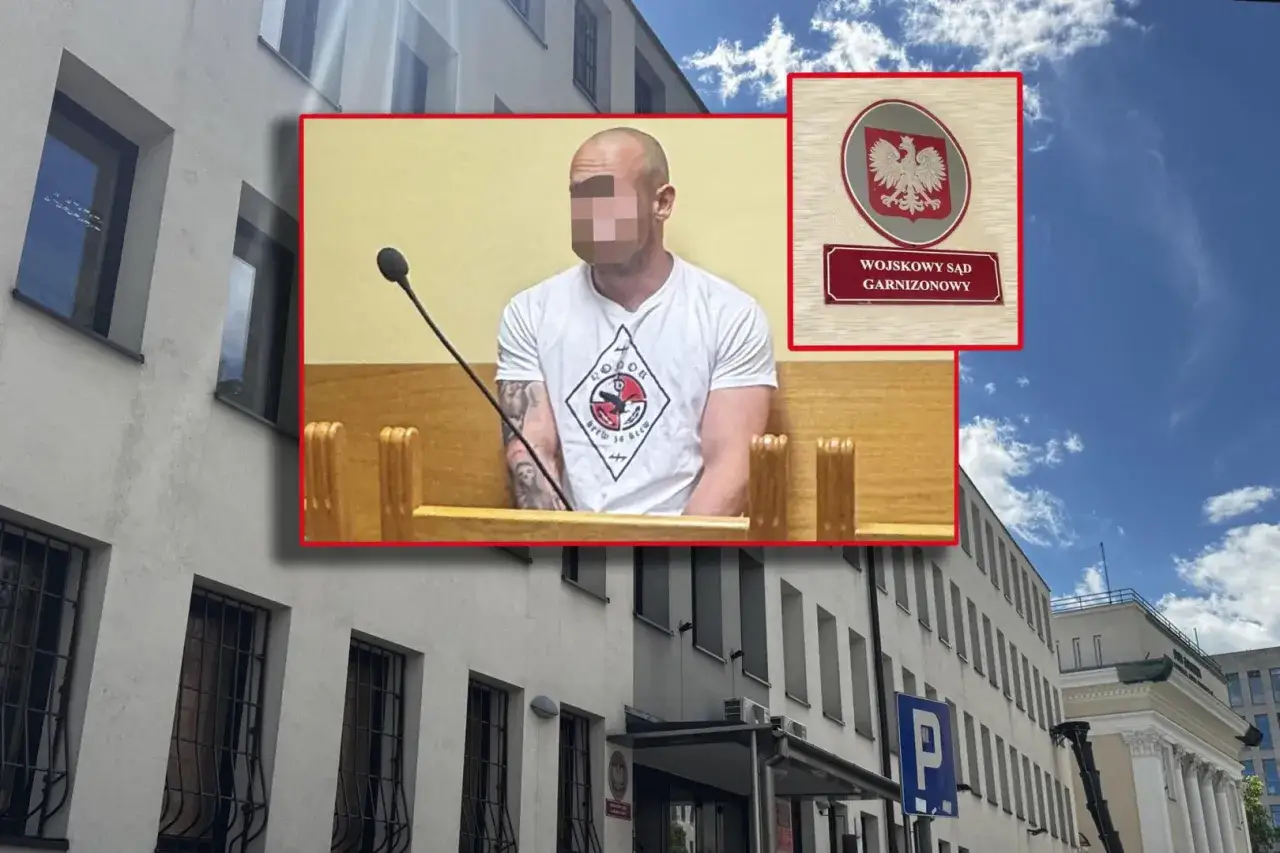 Mężczyzna w sądzie wojskowym, gdzie rozpatrywana jest sprawa dotycząca wieku zgody.